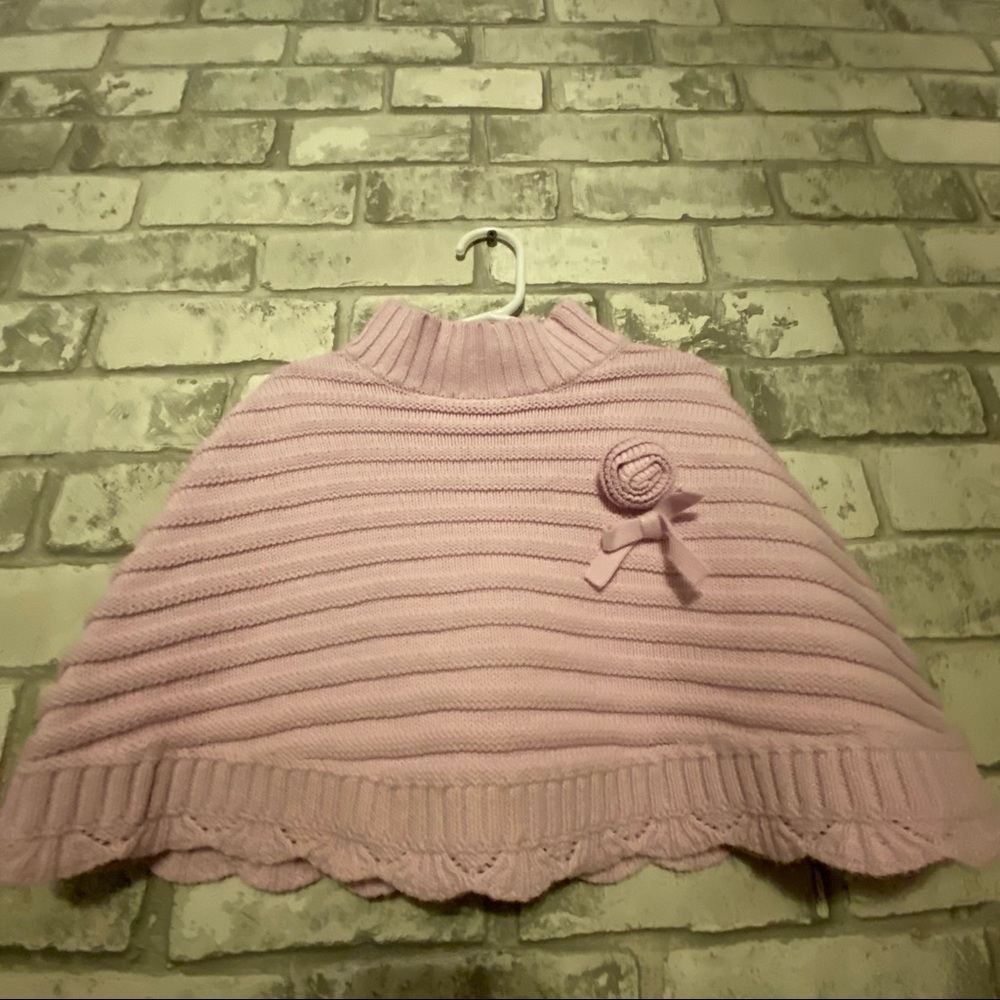 Girls' Pink Knit Poncho Sweater with Rosette